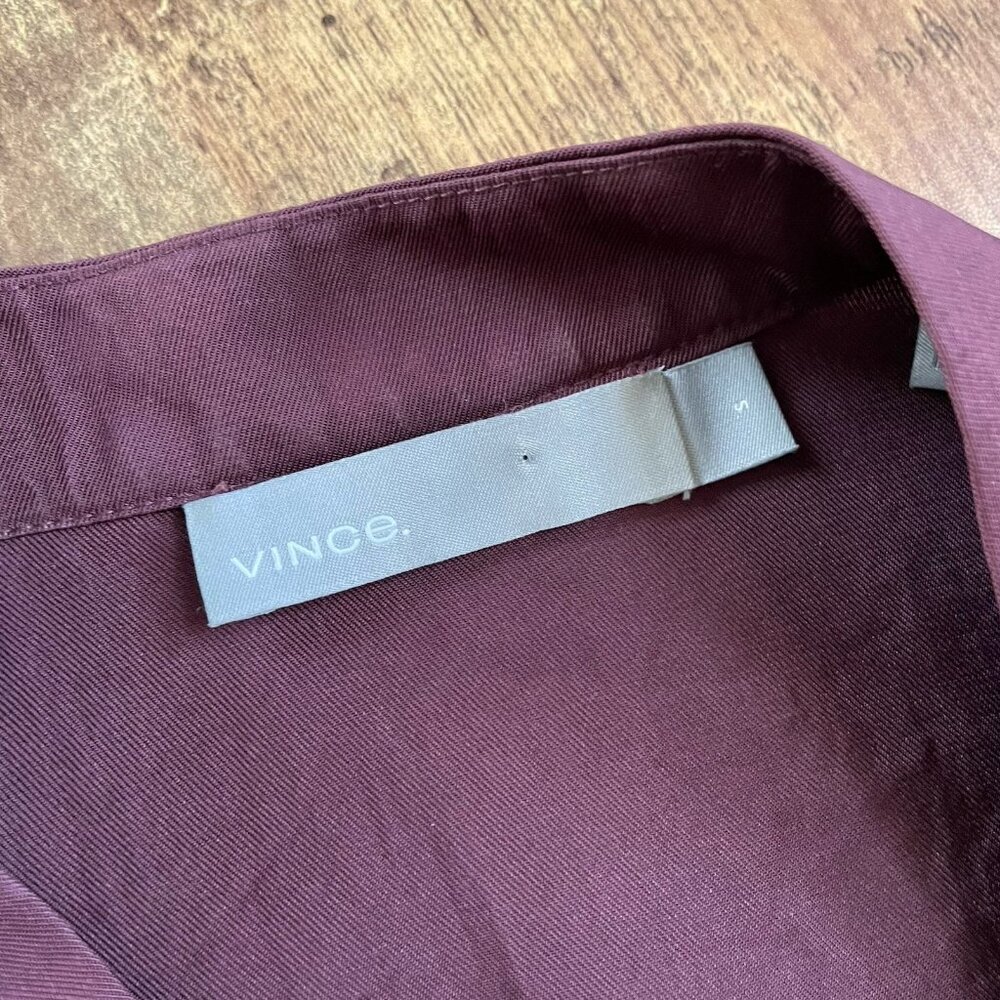 Vince Womens Midi Dress Sz Small Merlot Red Silk Jacquard Minimalist Blouson - Picture 12 of 12